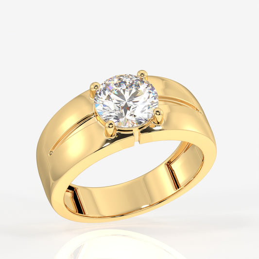 Round Lab Grown Diamond, Simple Classic Men's 14k Gold Ring