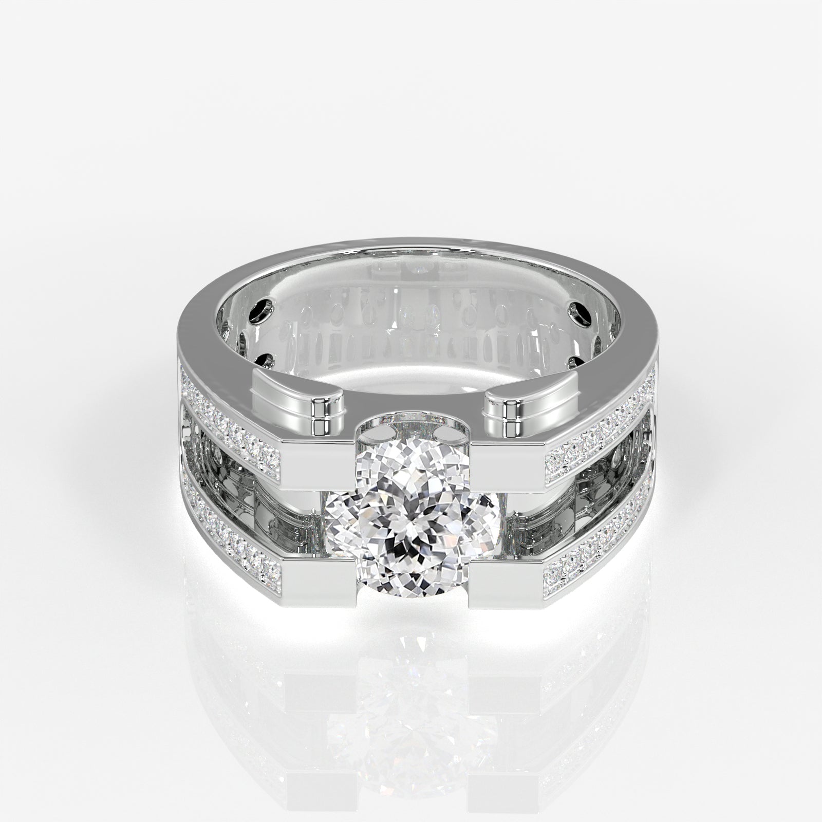 Portuguese Cut Lab Grown Diamond Men's 14K Yellow Gold Ring