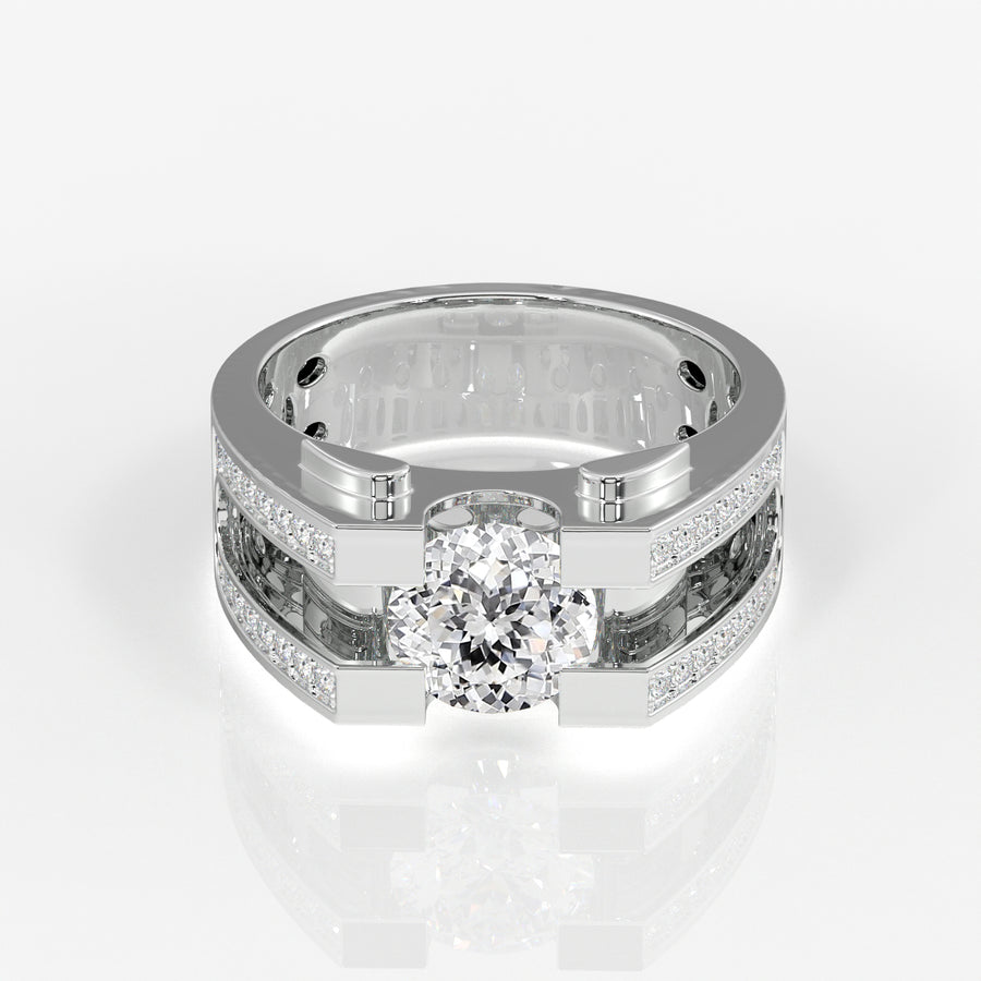 Portuguese Cut Lab Grown Diamond Men's 14K Yellow Gold Ring