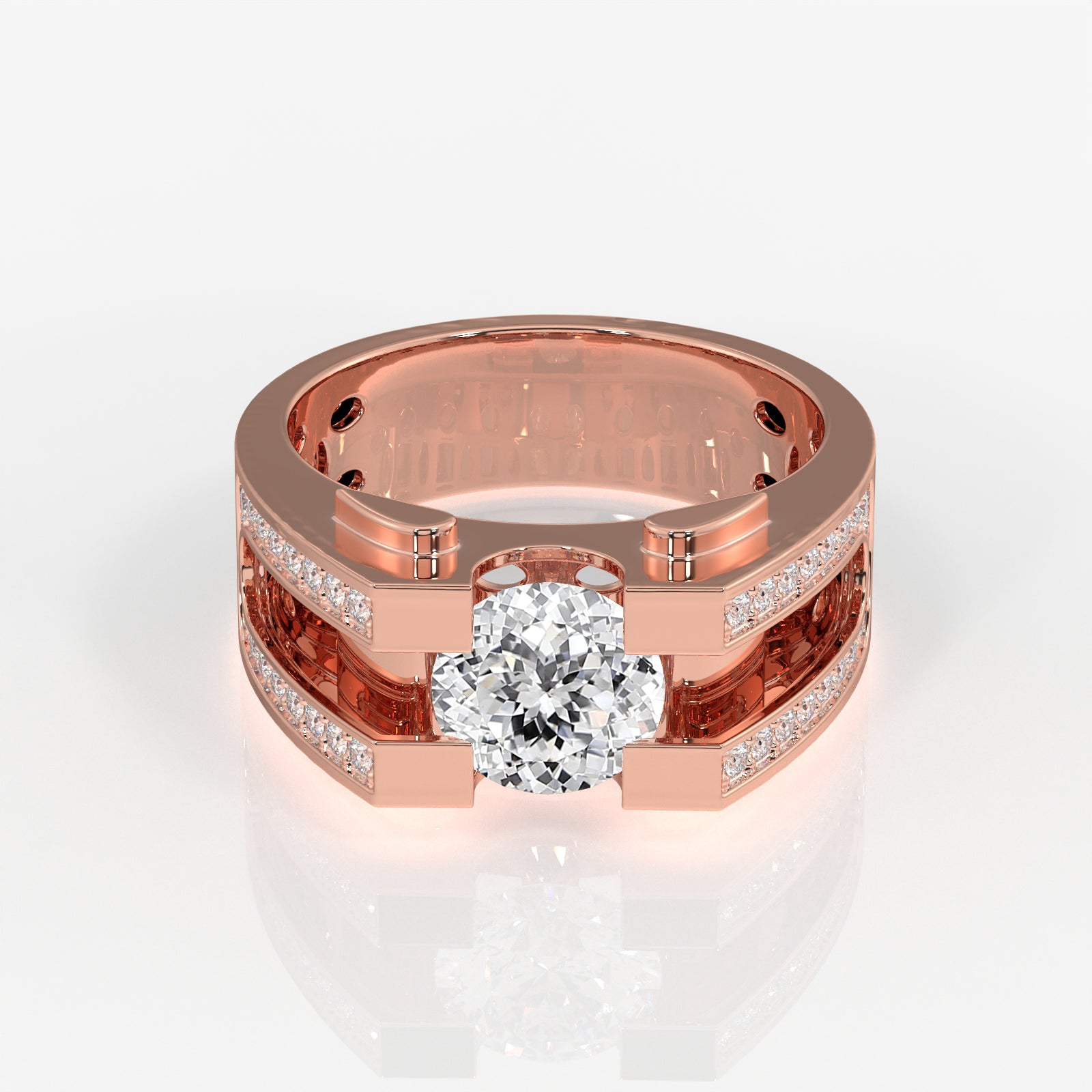 Portuguese Cut Lab Grown Diamond Men's 14K Yellow Gold Ring