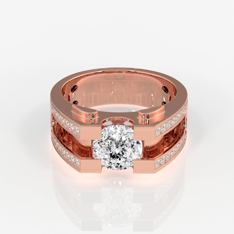 Portuguese Cut Lab Grown Diamond Men's 14K Yellow Gold Ring