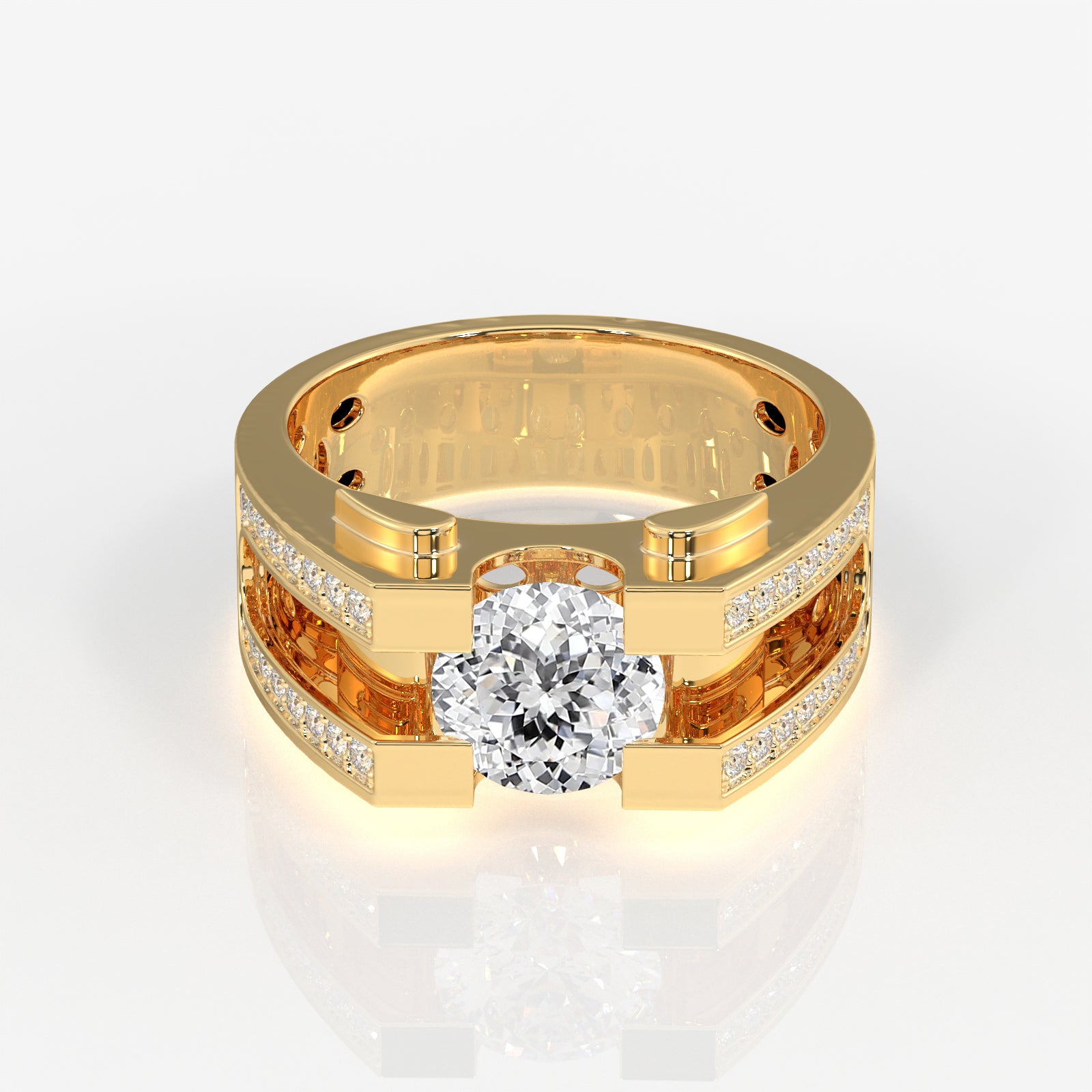 Portuguese Cut Lab Grown Diamond Men's 14K Yellow Gold Ring