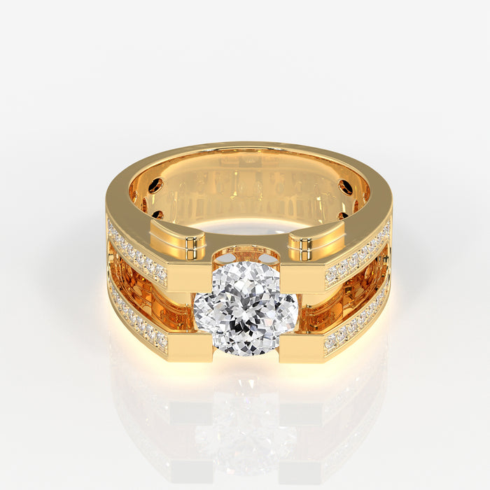 Portuguese Cut Moissanite Diamond, Albert Men's 18K Gold Ring