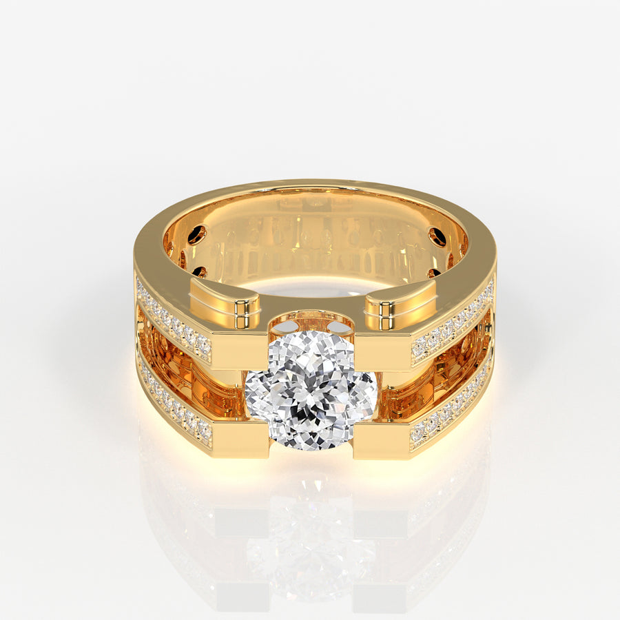 Portuguese Cut Lab Grown Diamond Men's 14K Yellow Gold Ring