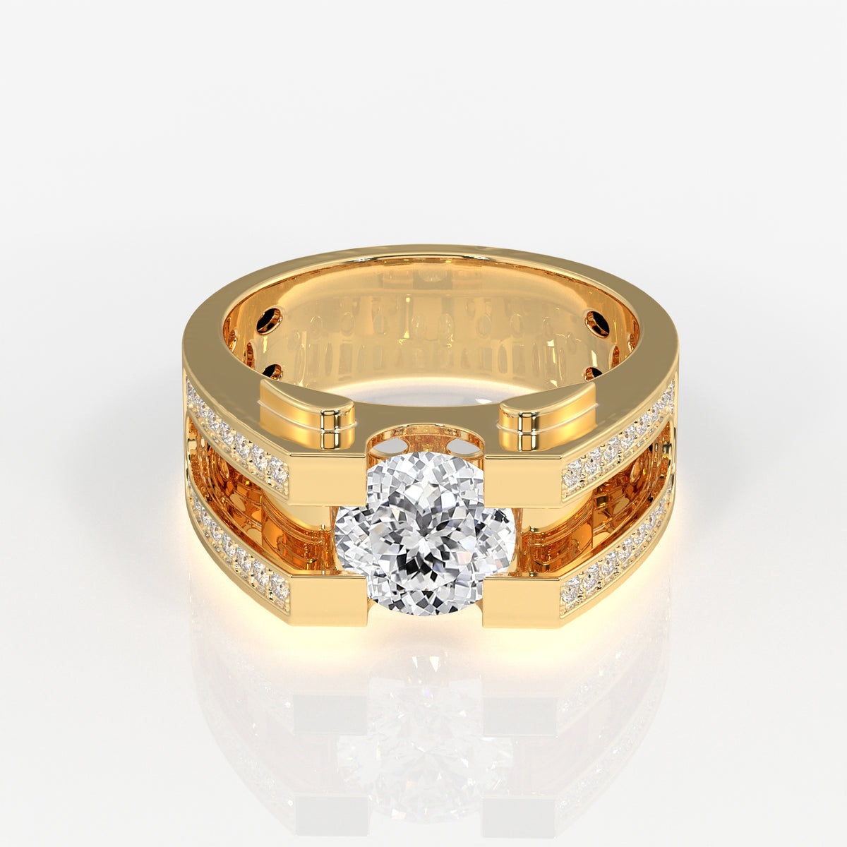 Portuguese Cut Lab Grown Diamond Men's 14K Yellow Gold Ring