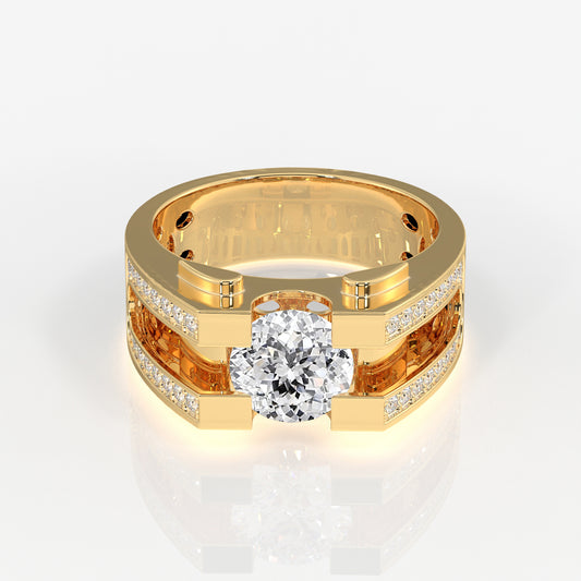 Portuguese Cut Lab Grown Diamond Men's 14K Yellow Gold Ring