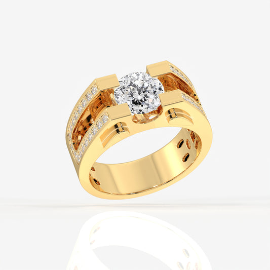Portuguese Cut Lab Grown Diamond Men's 14K Yellow Gold Ring