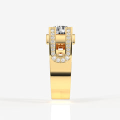 Portuguese Cut Lab Grown Diamond Men's 14K Yellow Gold Ring