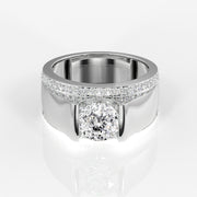 Portuguese Cut Moissanite Diamond, Matt Men's Sterling Silver Ring