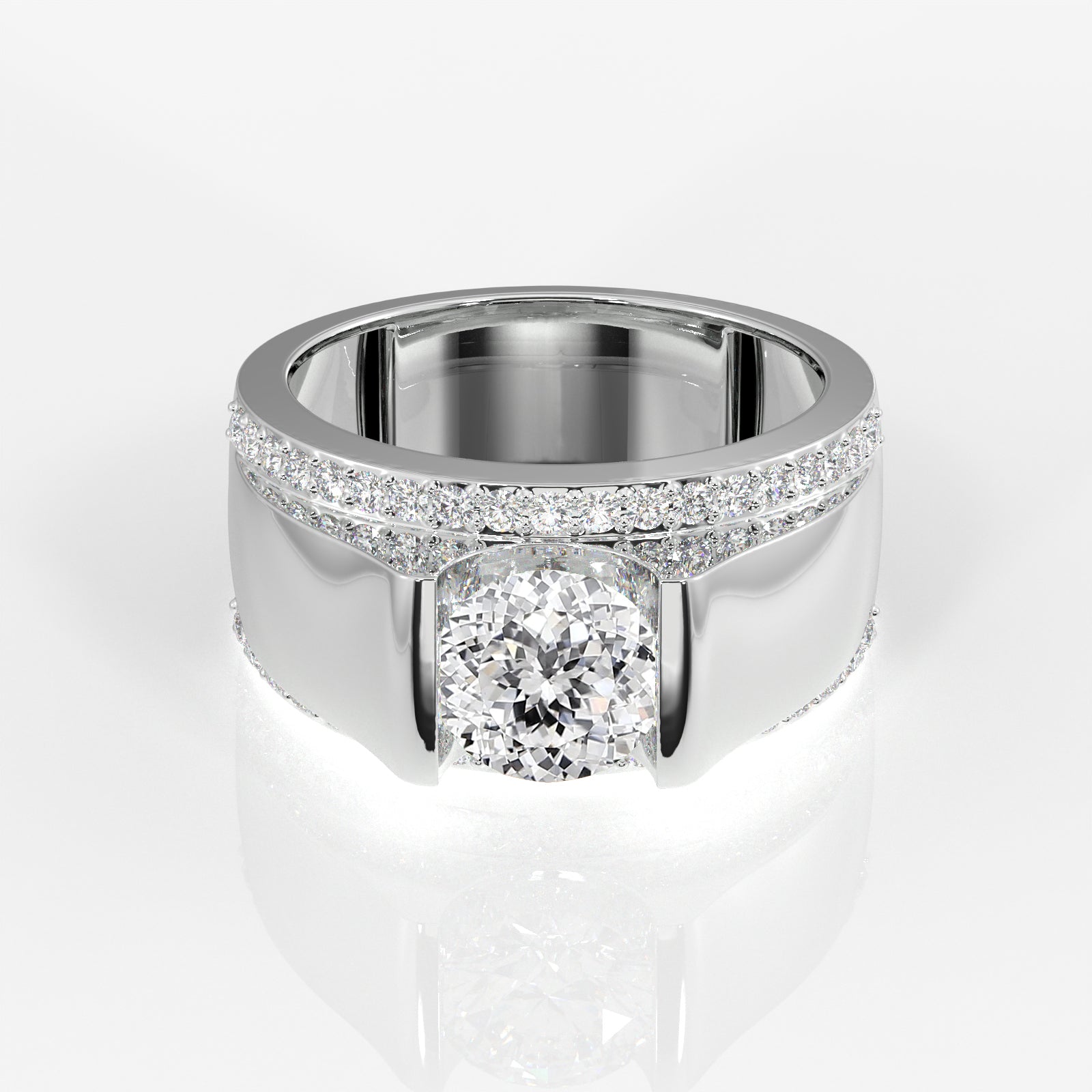 Portuguese Cut Moissanite Diamond, Matt Men's Sterling Silver Ring