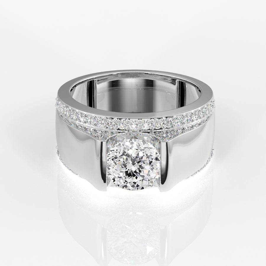 Portuguese Cut Moissanite Diamond, Matt Men's Sterling Silver Ring
