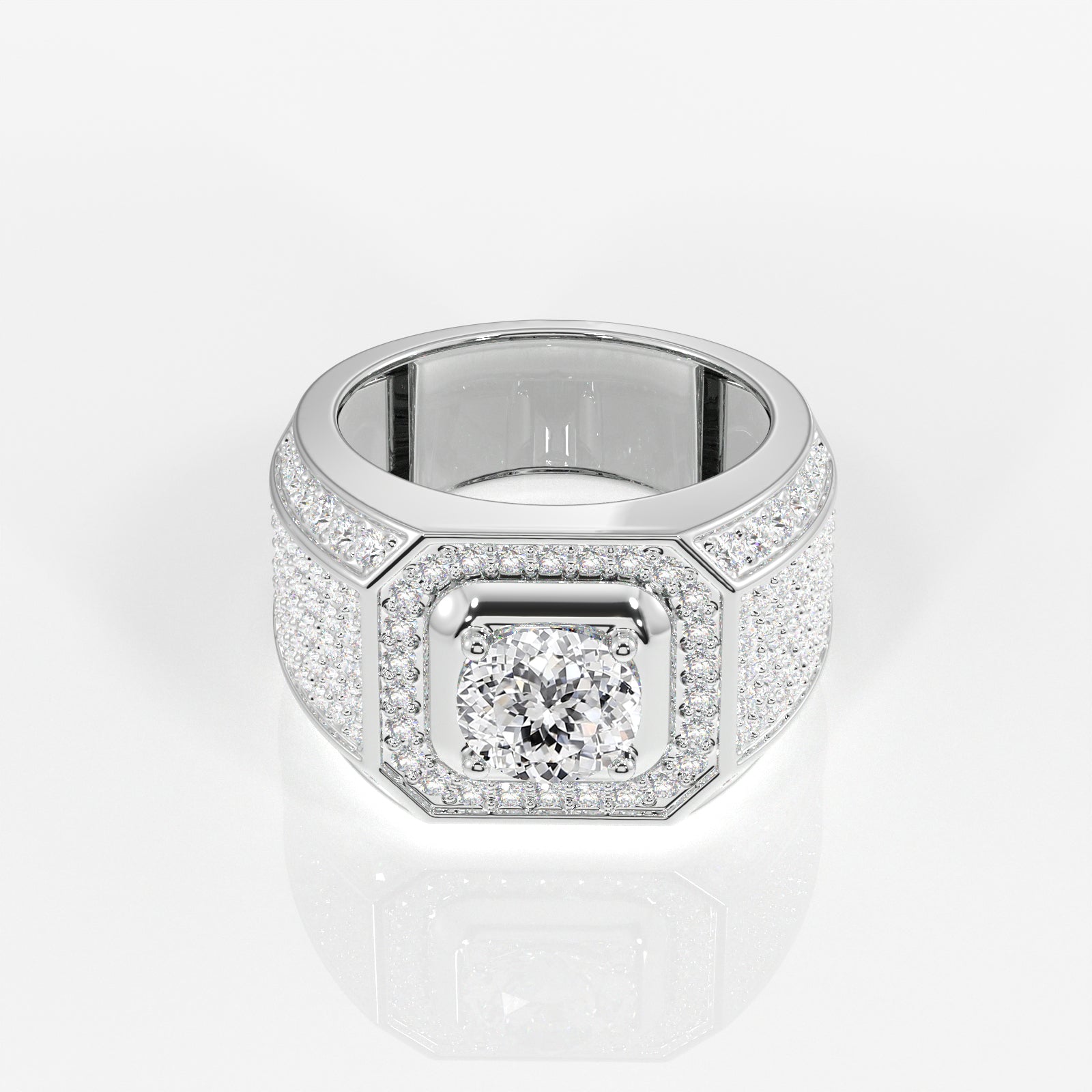 Portuguese Cut Lab Grown Diamond Men's 14K Yellow Gold Ring