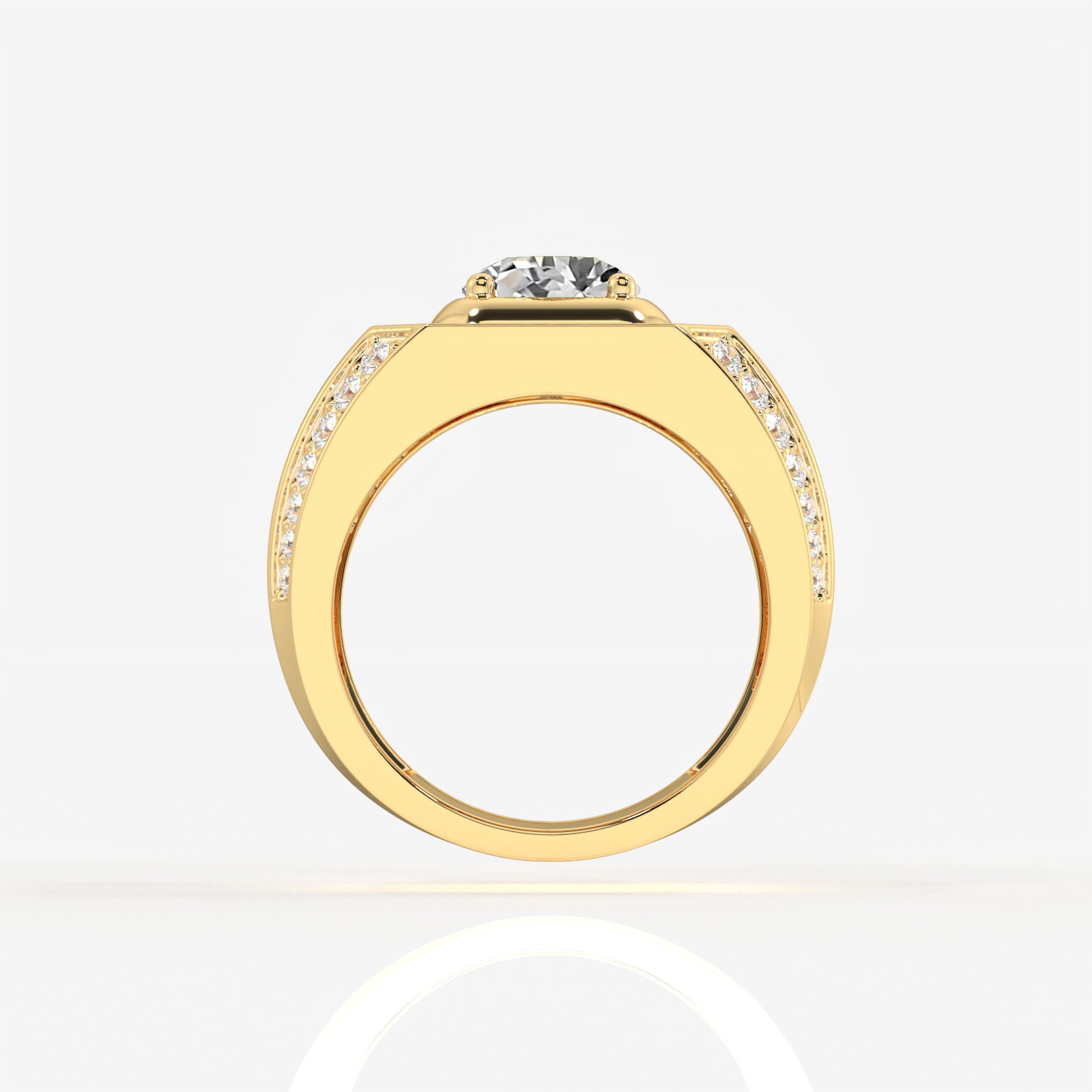 Portuguese Cut Lab Grown Diamond Men's 14K Yellow Gold Ring