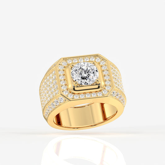 Portuguese Cut Lab Grown Diamond Men's 14K Yellow Gold Ring