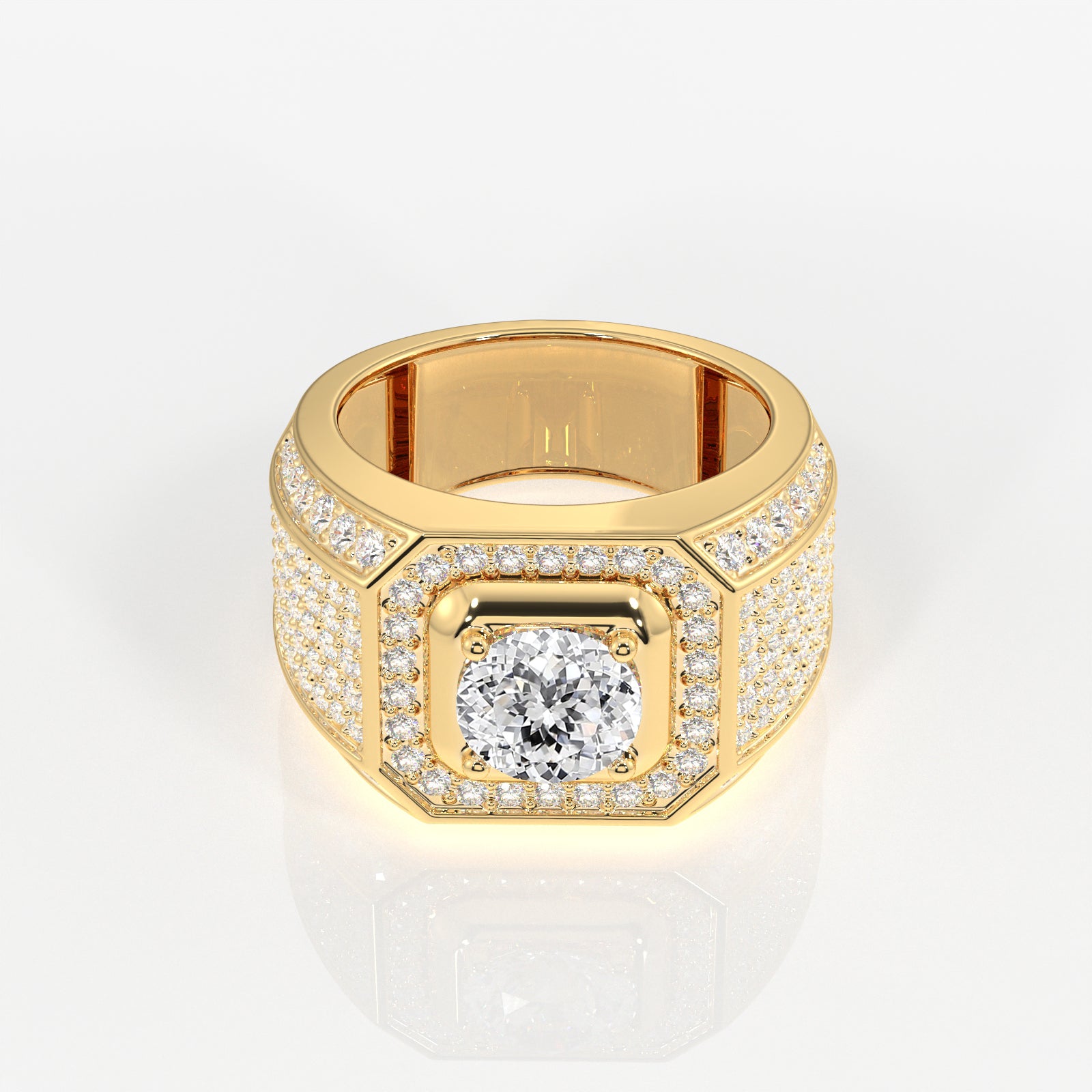 Portuguese Cut Lab Grown Diamond Men's 14K Yellow Gold Ring