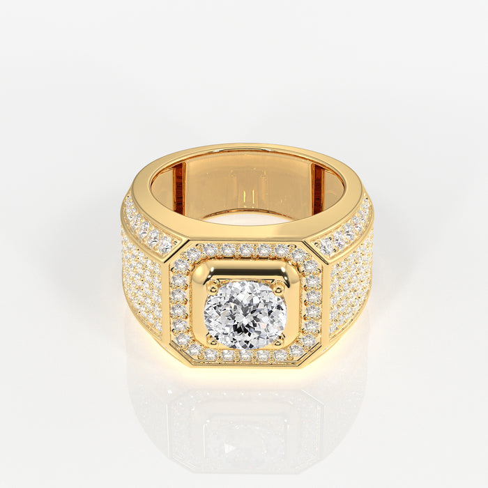 Portuguese Cut Moissanite Diamond, Full Star Men's 18K Gold Ring