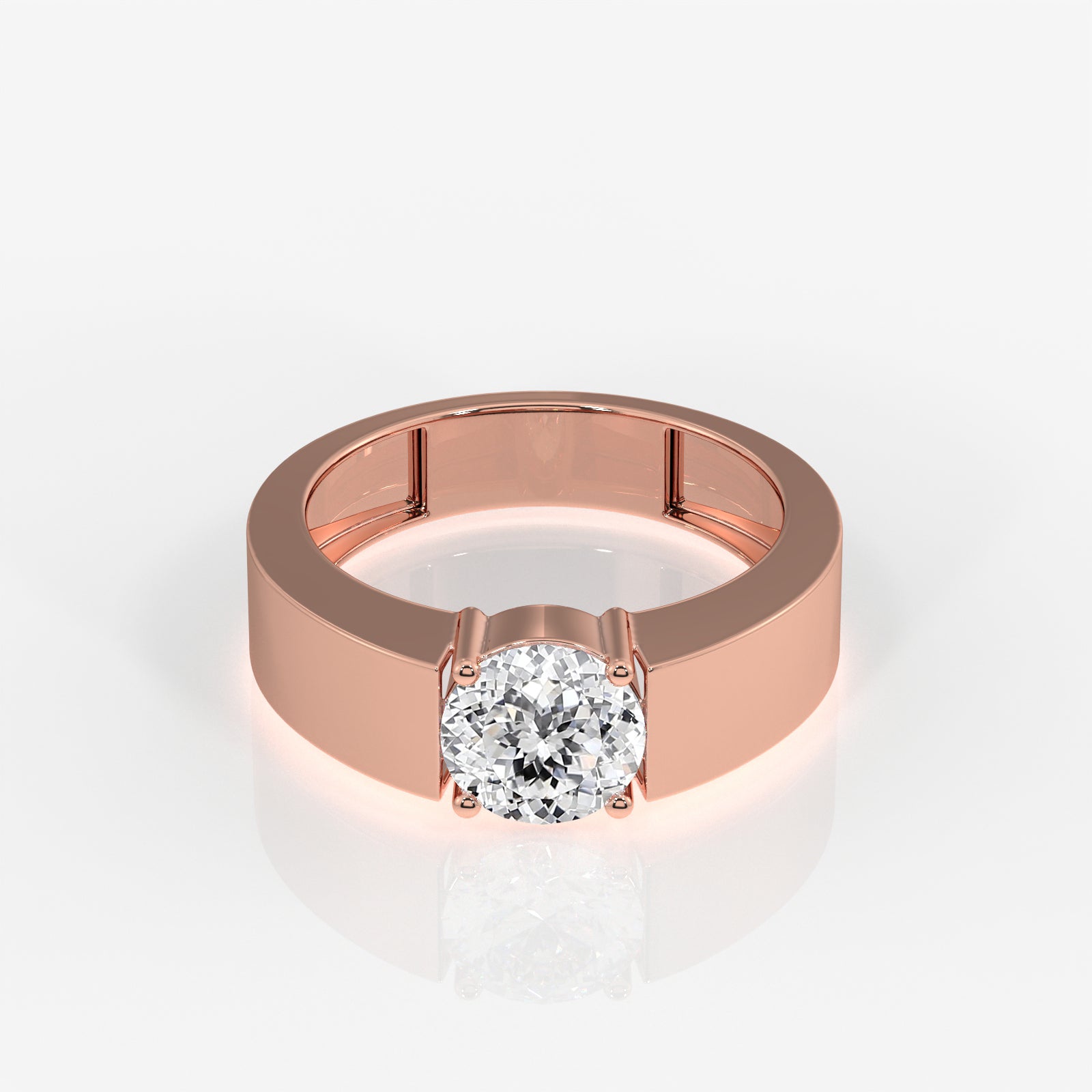 Portuguese Cut Moissanite Diamond, Simple Classic Men's Sterling Silver Ring