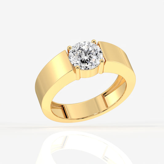 Portuguese Cut Lab Grown Diamond Men's 14K Yellow Gold Ring