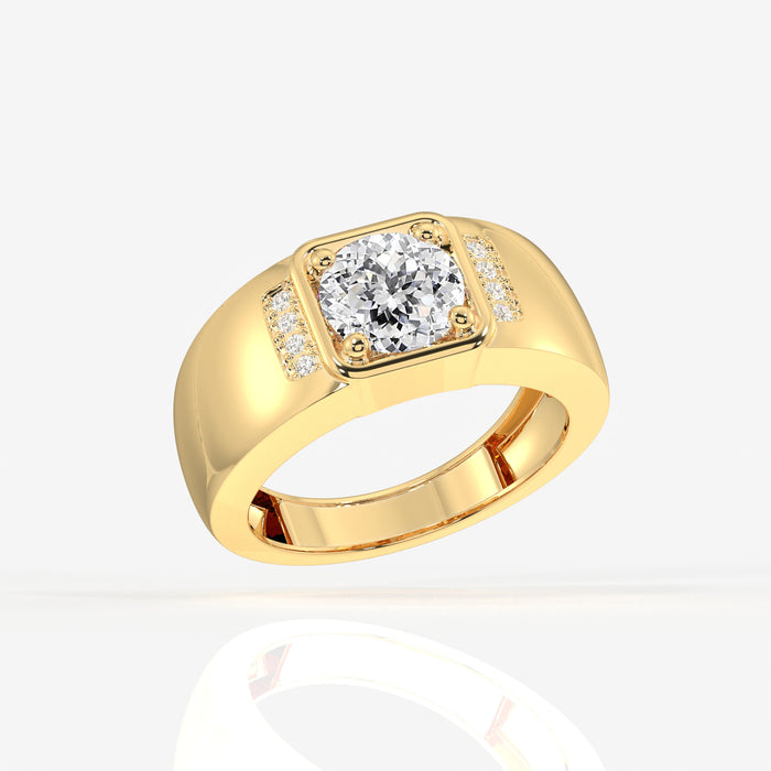 Portuguese Cut Lab Grown Diamond Men's 14K Yellow Gold Ring