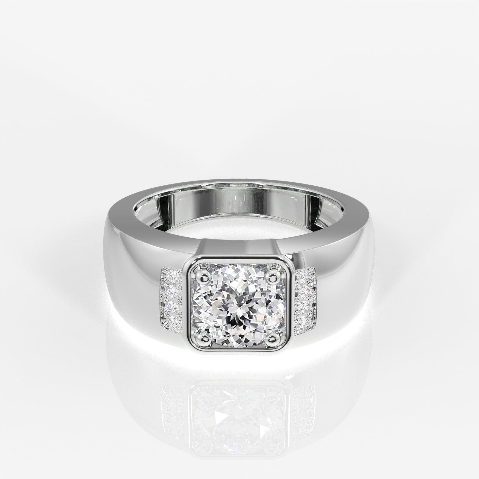 Portuguese Cut Moissanite Diamond, Luther Men's Sterling Silver Ring