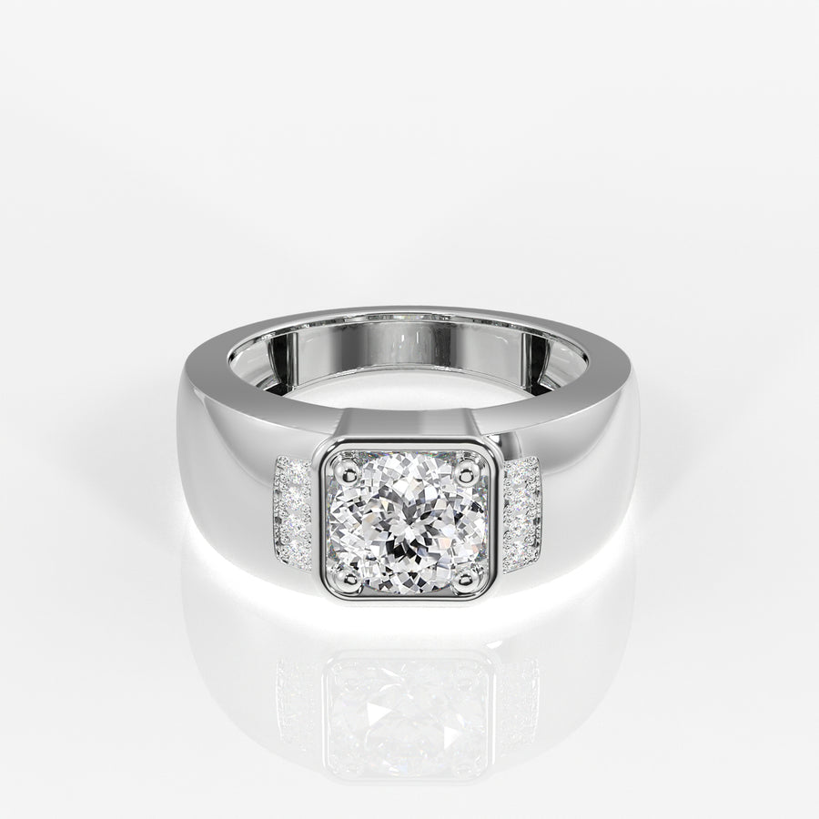 Portuguese Cut Moissanite Diamond, Luther Men's Sterling Silver Ring