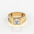 Portuguese Cut Moissanite Diamond, Men' s Unique Engagement Sterling Silver Ring