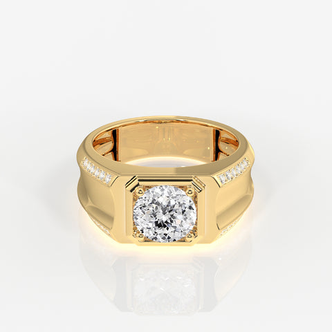 Portuguese Cut Lab Grown Diamond Men's 14K Yellow Gold Ring
