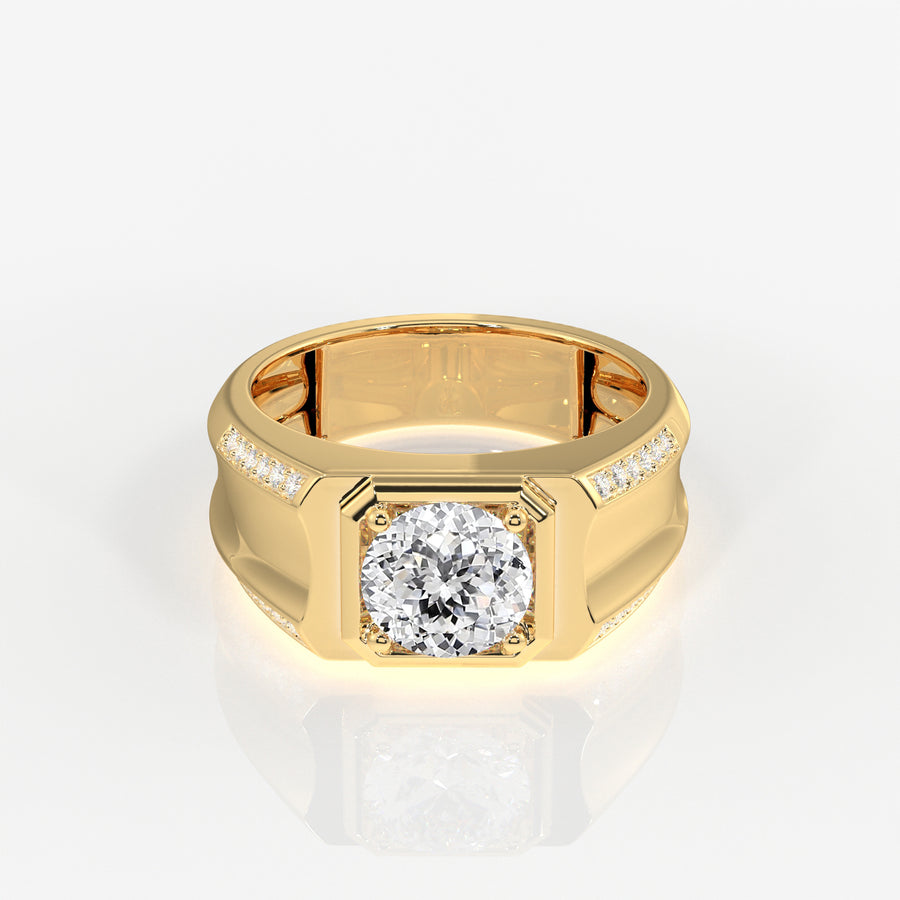 Portuguese Cut Moissanite Diamond, Men' s Unique Engagement Sterling Silver Ring