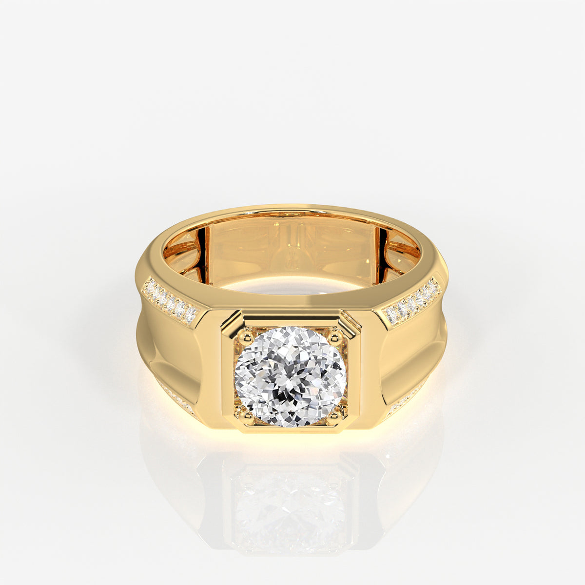 Portuguese Cut Lab Grown Diamond Men's 14K Yellow Gold Ring