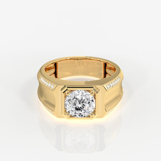 Portuguese Cut Lab Grown Diamond Men's 14K Yellow Gold Ring