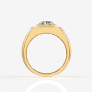 Portuguese Cut Moissanite Diamond, Men' s Unique Engagement Sterling Silver Ring
