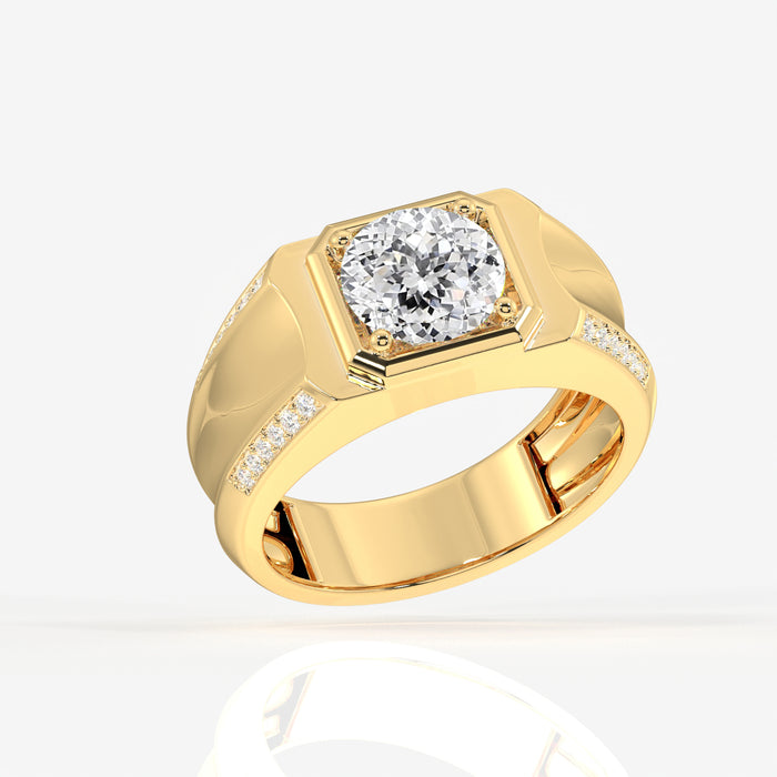 Portuguese Cut Lab Grown Diamond Men's 14K Yellow Gold Ring