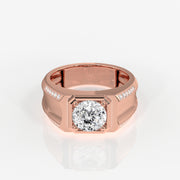 Portuguese Cut Moissanite Diamond, Men' s Unique Engagement Sterling Silver Ring