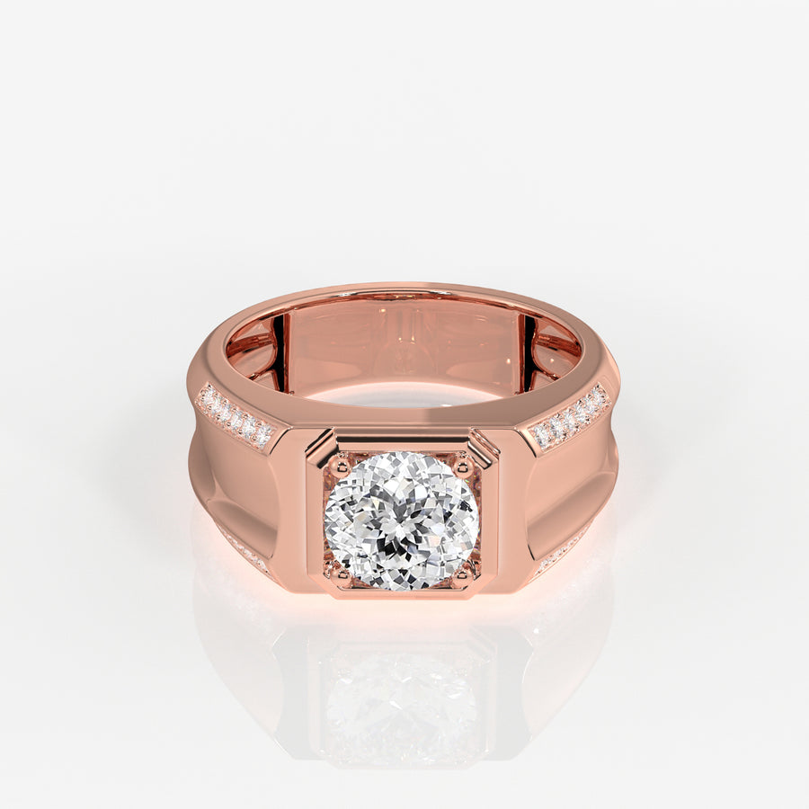 Portuguese Cut Moissanite Diamond, Men' s Unique Engagement Sterling Silver Ring