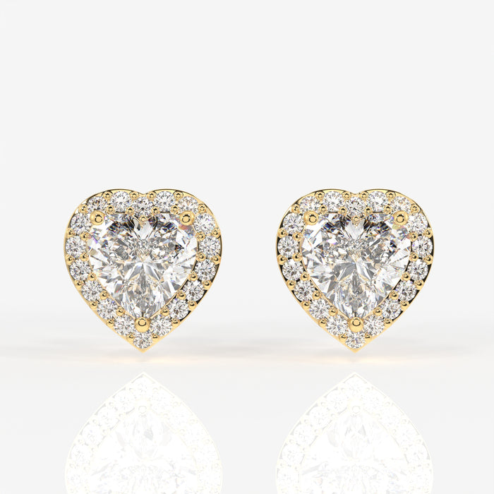 Halo Heart Cut Lab Grown Diamond Stud 14K Gold Earrings