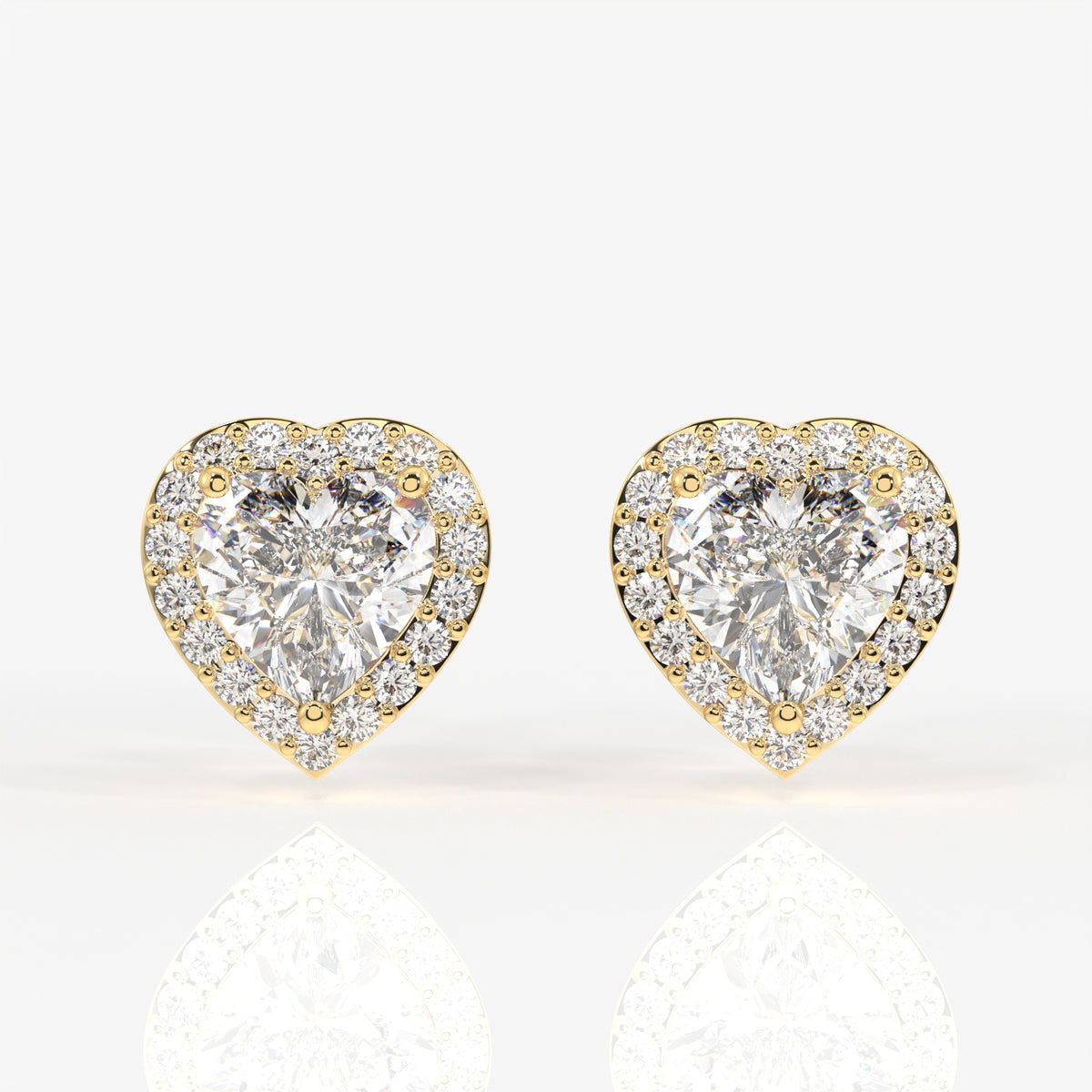 Halo Heart Cut Moissanite Diamond Stud 14K Gold Earrings