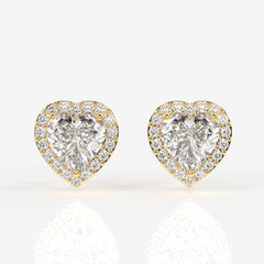 Halo Heart Cut Moissanite Diamond Stud 14K Gold Earrings
