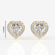 Halo Heart Cut Lab Grown Diamond Stud 14K Gold Earrings