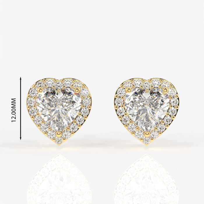Halo Heart Cut Lab Grown Diamond Stud 14K Gold Earrings
