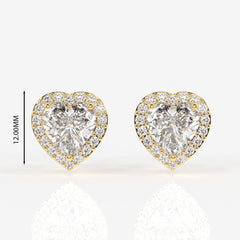 Halo Heart Cut Moissanite Diamond Stud 14K Gold Earrings