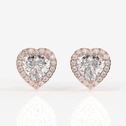 Halo Heart Cut Lab Grown Diamond Stud 14K Gold Earrings