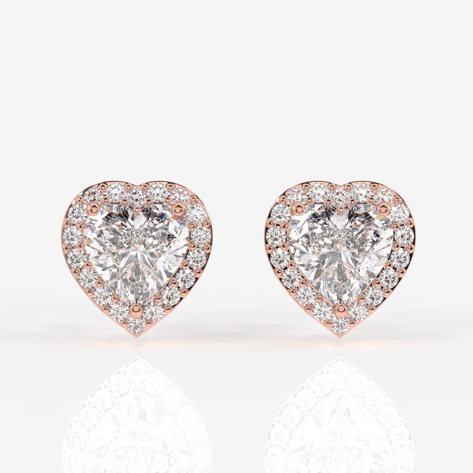 Halo Heart Cut Lab Grown Diamond Stud 14K Gold Earrings