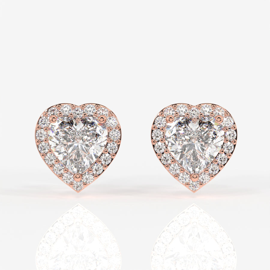 Halo Heart Cut Lab Grown Diamond Stud 14K Gold Earrings