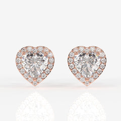 Halo Heart Cut Moissanite Diamond Stud 14K Gold Earrings