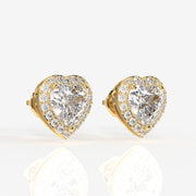 Halo Heart Cut Lab Grown Diamond Stud 14K Gold Earrings