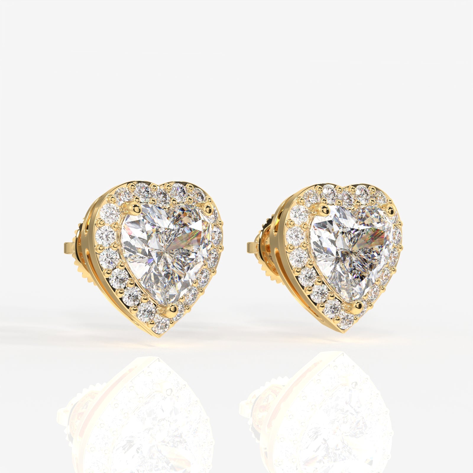 Halo Heart Cut Lab Grown Diamond Stud 14K Gold Earrings