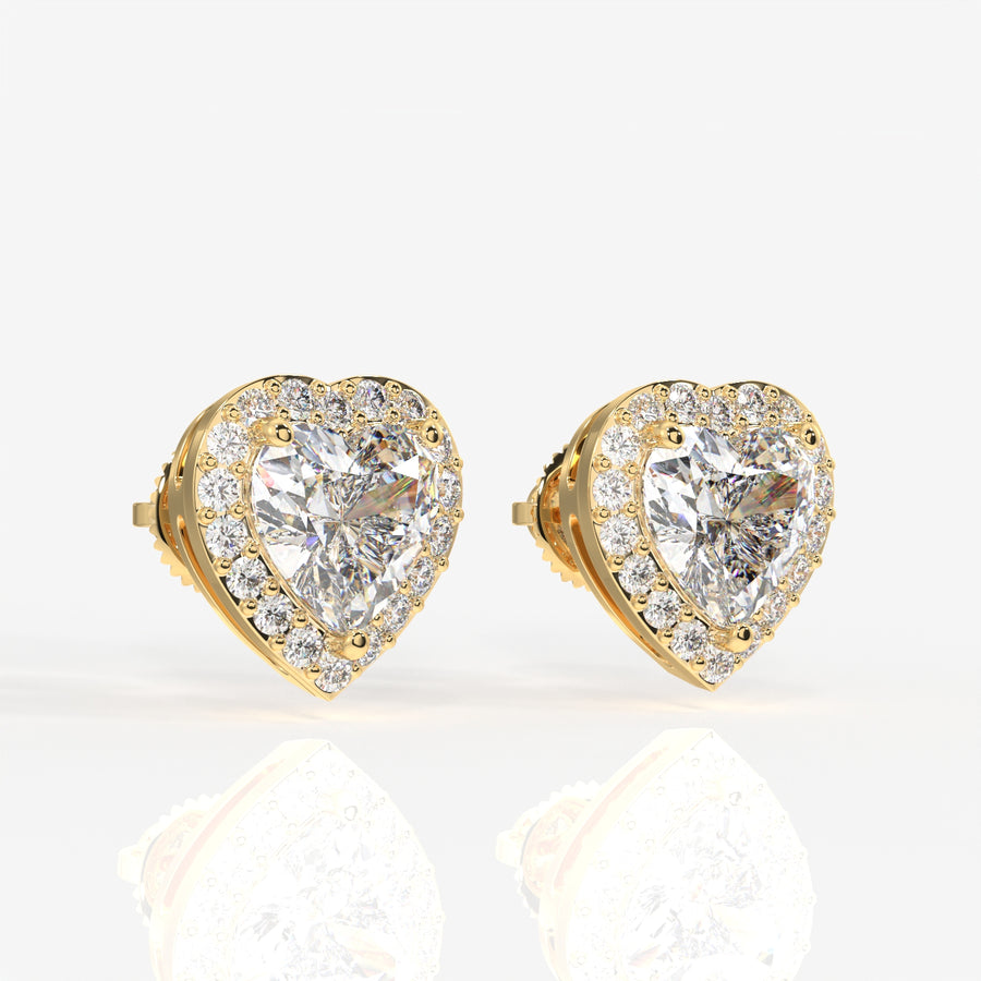 Halo Heart Cut Lab Grown Diamond Stud 14K Gold Earrings