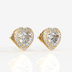 Halo Heart Cut Moissanite Diamond Stud 14K Gold Earrings