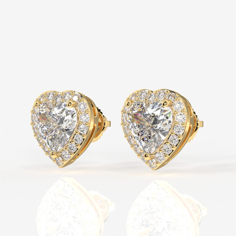Halo Heart Cut Lab Grown Diamond Stud 14K Gold Earrings