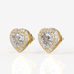 Halo Heart Cut Moissanite Diamond Stud 14K Gold Earrings